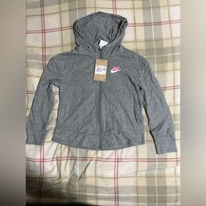 Nike Kids Heather Gray Hoodie with Pink Logo
